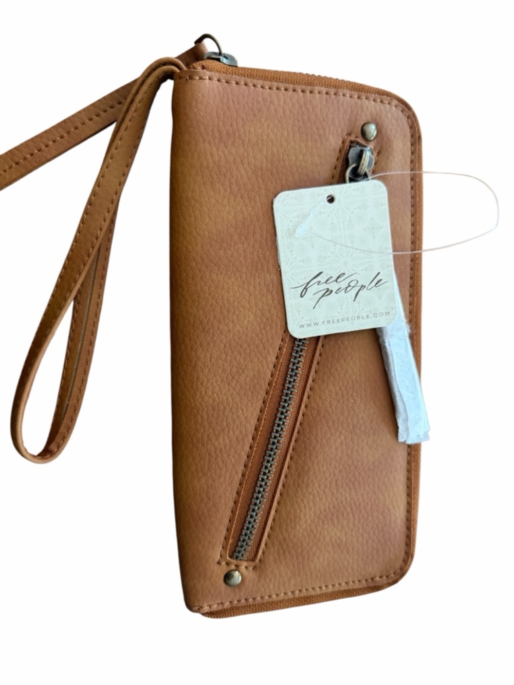 Free People Cognac Leather Wristlet Wallet with Tag